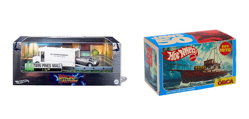 Mattels SDCC 2025: Nostalgic Film Favorites Series Hot Wheels Back to the Future 40th Anniversary Set and JAWS 50th Anniversary Sets